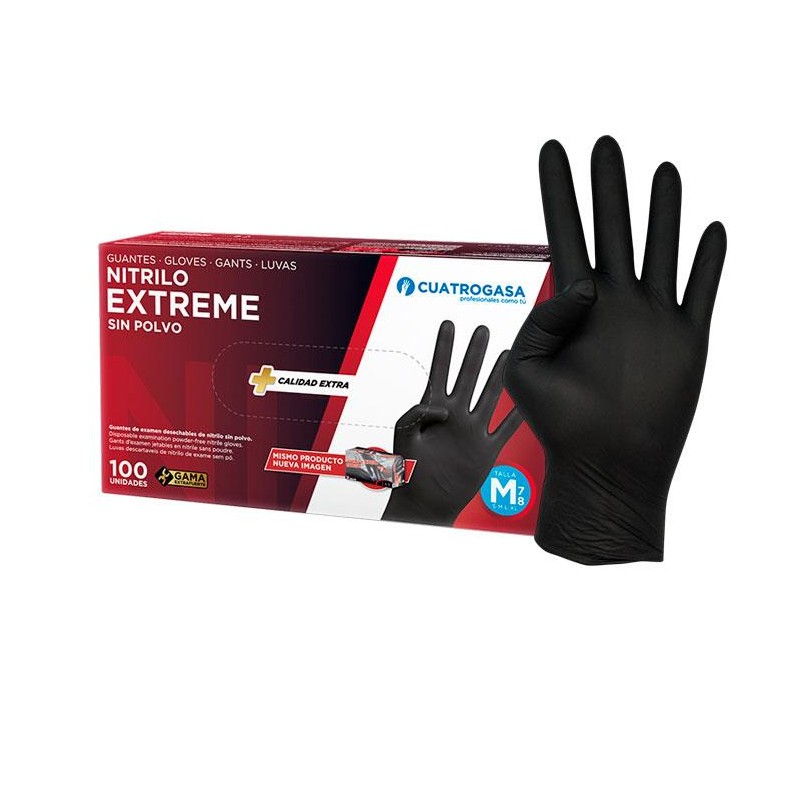 GUANTES DE NITRILO NEGRO EXTREME CUATROGASA (CAJA 100 uds.)