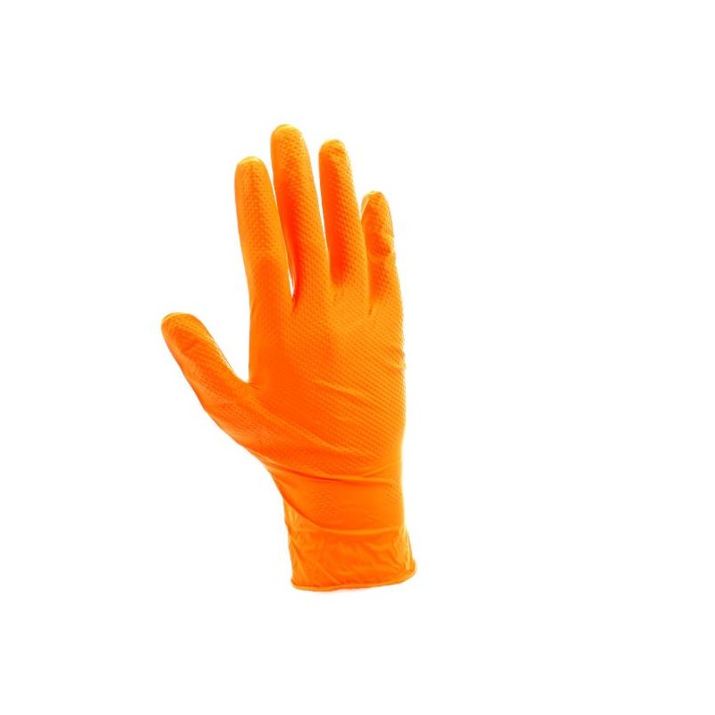 GUANTES DE NITRILO NARANJAS JBM (CAJA 100 uds.) TEXTURA DIAMANTE